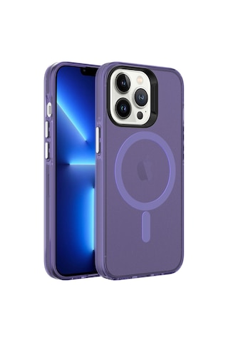Apple Uyumlu iPhone 13 Pro Max Uyumlu Zore Magsafe Şarj Özellikli Buzlu Transparan C-pro Sert Kılıf-derin M Derin Mor -