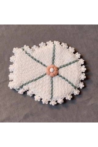 Uretti - Kenan 2196 - 1656 El Örgüsü Yavruağzı Çiçek Motifli Beyaz 3'lü Lif Seti