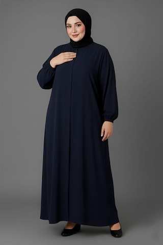 Medine İpeği Mevlana Kesim Cepli Kuşaklı Bol Büyük Beden Ferace Lacivert