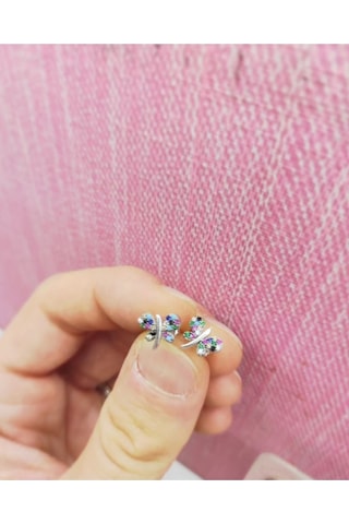 Oriental Kuyumculuk Jewellery Renkli Taşlı Gümüş Kelebek Küpe Gümüş