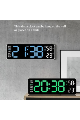 Zilinn 9 İnç Büyük Dijital Duvar Saati Usb Powered Temp Nem Hafta Otomatik Dimmer Dst Masa Saati 12/24h Elektronik Led Çalar Saat Beyaz Kabuk Mavi Işık-36 Çok Renki