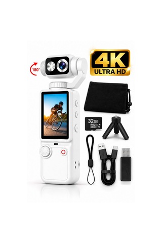 4k Ultra Hd Dijital Kamera 180 Dönen Lens Taşınabilir Video Fotoğraf Kamera 32gb Hafıza Kartı Hediye