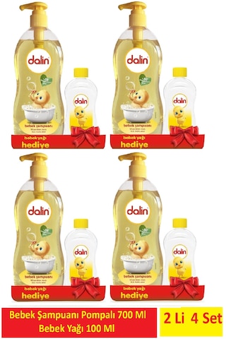 Dalin Bebek Şampuanı 700 Ml + 100 Ml Bebek Yağı 2 Li X 4 Set Tüm Saç Tipleri