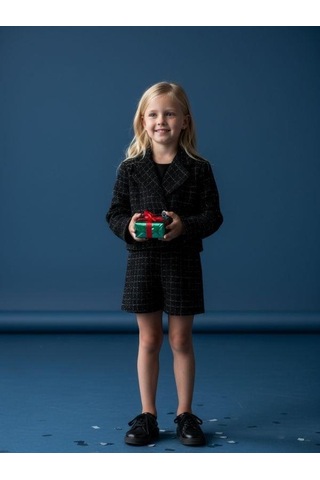 Zekids Kız Çocuk Tüvit Simli Crop Ceket-16432 Siyah