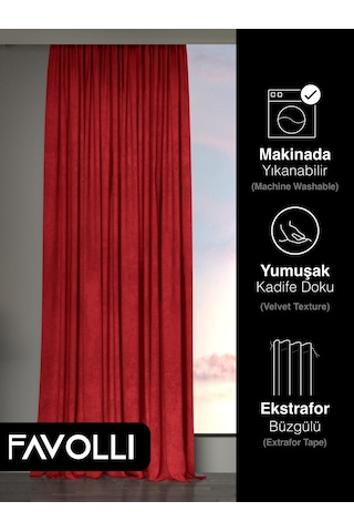 Br Favolli Kadife Dokulu Kırmızı Ada Fon Perde Ekstrafor Büzgülü Dream Series Kırmızı