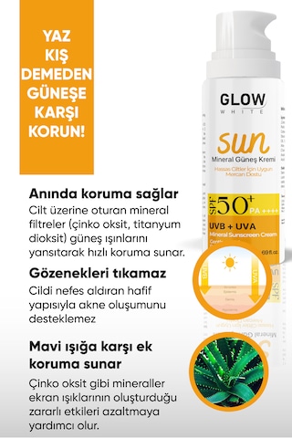 Glow White Hassas Ciltler için Mineral Güneş Kremi SPF50+ 50 ML
