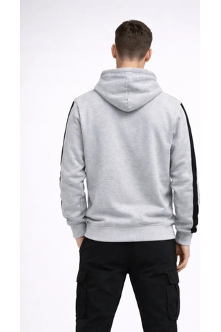 Butik İstanbul Erkek Şeritli Kapüşonlu Sweatshirt Oversize 3 Iplik Pamuklu - Beyaz