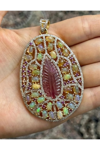 Turmalin Opal Elmas Kolye Ucu 089