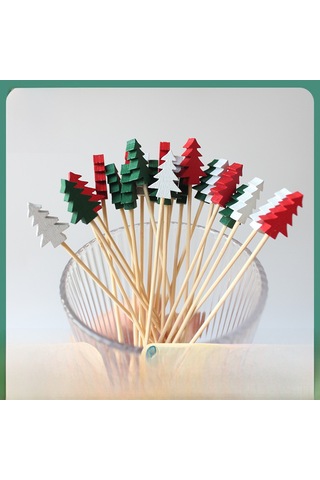 Yunboo 100 Adet/ Paket Yeşil Çam Gövde Modeli Renkli Taşlı Zincirli Tek Kullandım Meyve Çatalı, Fabrika Direkt Satış, 12cm, Tatil Ve Gündelik Kullanım