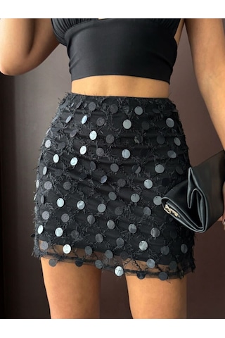 Topshow Pullu Mini Etek Yılbaşı Siyah