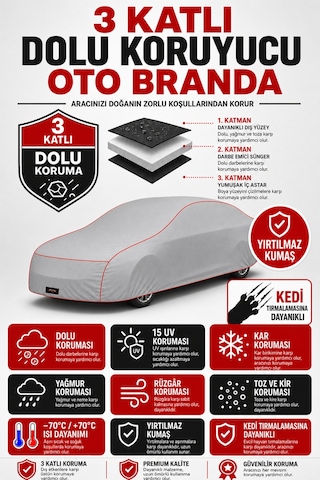 Tofaş Doğan 3 Katlı Dolu Darbe Ve Güneş Koruyucu Oto Branda Sedan 7 8 Kg 30 30 70 Cm