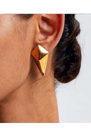 Caş Dekorasyon Altın Renk Çelik Küpe/ Çift Altın