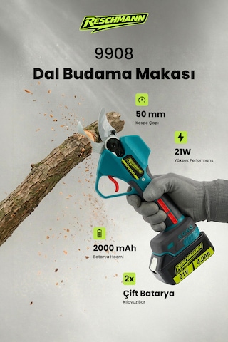 Reschmann R-9908 21V 50MM Profesyonel Şarjlı Dal Budama Makası