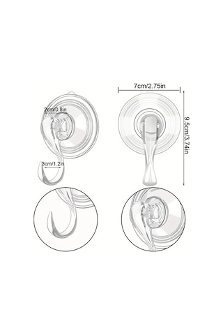 Novahub 2/4/6 Paket Ağır Hizmet 3kg Vakum Vantuz Kancaları - Banyo, Mutfak, Pencere, Çantalar, Montlar, Kapaklar, Havlu İçin Askı 57492288 Şeffaf