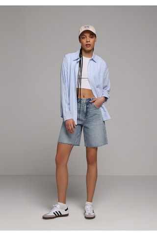 Colin's Colins Boyfriend Fit Shirt Neck Çizgili Kadın Mavi Uzun Kol Gömlek Cl1079513 Q1.v2 Lbl Açık Mavi