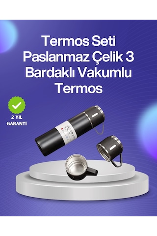 Bfs Isıyı Uzun Süre Koruyan 500 Ml Termos Seti Çelik Gövde, 2 Bardaklı, Hediye Kutulu Çok Renkli