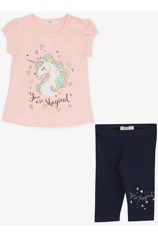 Breeze Kız Çocuk Kapri Taytlı Takım Unicorn Baskılı 1.5-5 Yaş, Somon Somon
