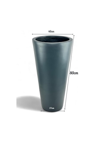 Fiber Saksı Antrasit Sütun Silindir Konik Vazo Dekoratif Saksı Fiberglas 80 40 27cm