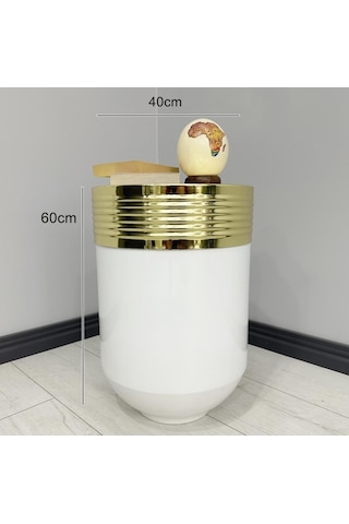 Elegant Dekoratif Gold Darbuka Parlak Beyaz Sehpa 60cm