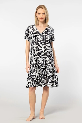 Türen 3603 Kadın Kısa Kollu Dokuma V Yaka Önden Düğmeli Elbise-siyah Siyah