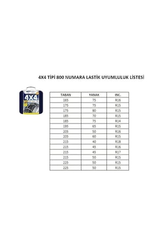 Kar Zinciri 4x4 Tipi 800 Numara Diğer