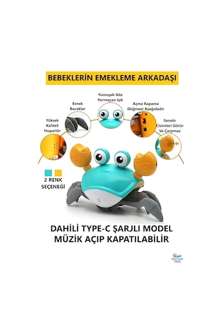 Emeklemeye Ve Yürümeye Yardımcı Şarjlı Çarpma Sensörlü Sağa Ve Sola Hareket Eden Oyuncak Yengeç
