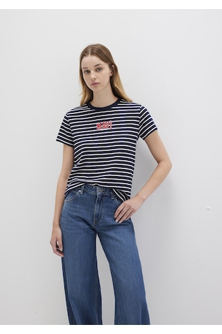 Mavi - Mavi Logo Baskılı Çizgili Lacivert Tişört 1613562-88030 Lacivert