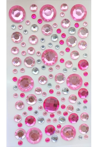 Taş Sticker Pembe Yuvarlak Yapışkanlı Saç , Yüz Ve Tırnak Taşı Iş