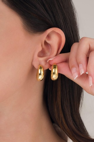 22 Mm Gümüş Altın Gold Kaplama Bombeli Yarım Halka Şarnel Küpe