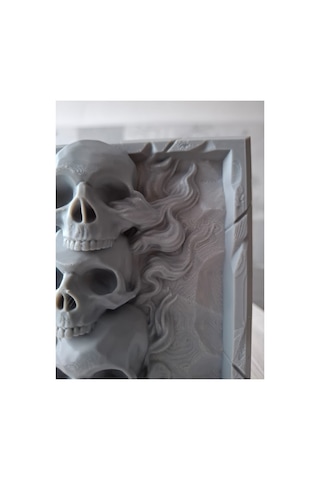 14x14 Cm Üçlü Kuru Kafa Dekoratif Duvar Paneli Alev Desenli 3d Baskı Tablo