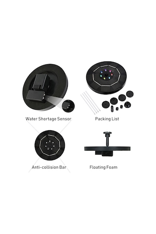 3.5 W Led Renkli Gradyan Işık Güneş Çeşmesi Pompası Siyah