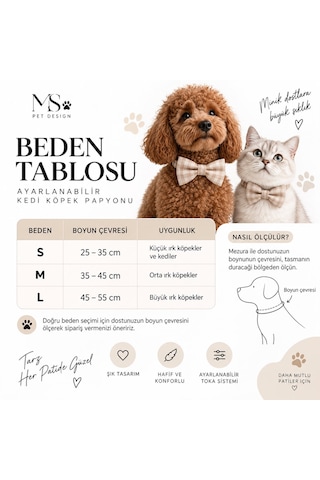 Ayarlanabilir Kedi Köpek Papyonu - Füme Ekose L