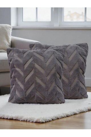 İskandinav Stil Peluş Yumuşak Dokulu Dekoratif Kırlent Kılıfı 2 Li Set 43x43 Cm Antrasit Balıksırtı