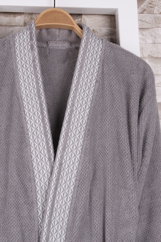 Baveno %100 Pamuk Jakarlı Gri Kimono Bornoz Gri