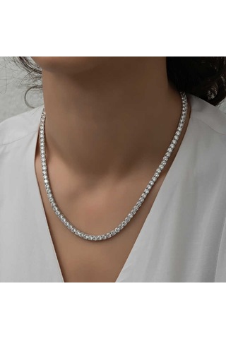 Artsmagazinmücevher Gümüş 6 Mm Beyaz Taşlı Su Yolu Kadın Kolye