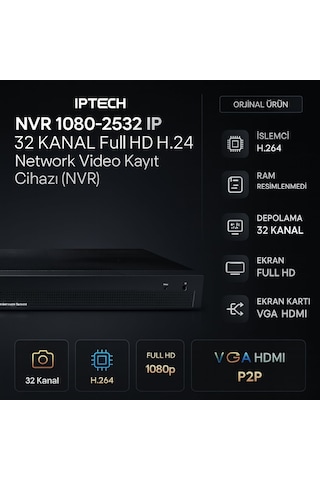 Iptech Nvr 1080-2532 Ip 32 Kanal Full Hd H.264 Network Video Kayıt Cihazı Nvr Hdmı Vga P2p Ip Nvr