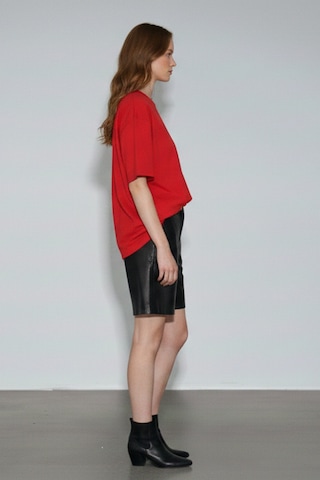Soft&Basic Kadın %100 Organik Pamuk Oversize Fit Basic Yuvarlak Yaka T-shirt Kırmızı