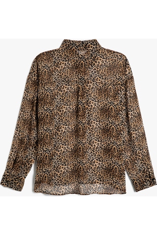 Koton Leopar Desenli Gömlek Uzun Kollu Düğmeli Kahverengi Desenli 4wak60032pw 4WAK60032PW5D4 Kahverengi