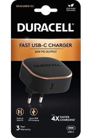Duracell 20W PD 1XUSB-C Şarj Cihazı Siyah