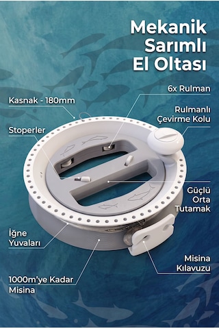 Mekanik Sarımlı Profesyonel El Oltası Seti 50m Misina + Dip Takımı + 25gr Kurşun Beyaz 02