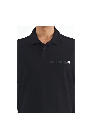 Tommy Life Siyah Yazı Baskılı Standart Form Polo Yaka Erkek T-shirt - 88236 Siyah