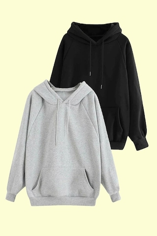 Unisex Gri Ve Siyah Slim Fit 2'li Kapüşonlu Sweatshirt Paketi Siyah- Gri M Unisex Gri Ve Siyah Slim Fit 2'li Kapüşonlu Sweatshirt Paketi Siyah- Gri M