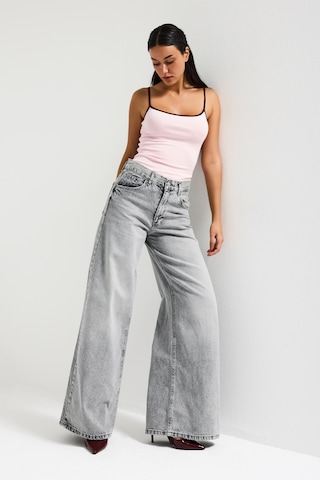it's basic Kadın Gri Renk Hera 4s6-12 Palazzo Fit Bol Kesim %100 Koton Orta Bel Denim Jean