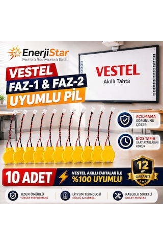 Vestel Etkileşimli Faz-1 Faz-2 Akıllı Tahta Cr2032 Kablolu Soketli Bios Pili 10'lu