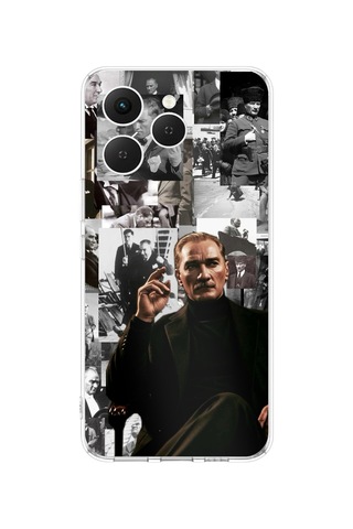 Tecno Spark 40 Uyumlu Mustafa Kemal Atatürk Kolajları Baskılı Silikon Kılıf