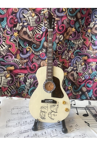 Akustik Gitar El Yapımı Ahşap Minyatür Hediyelik Biblo 25 Cm 4 Gi