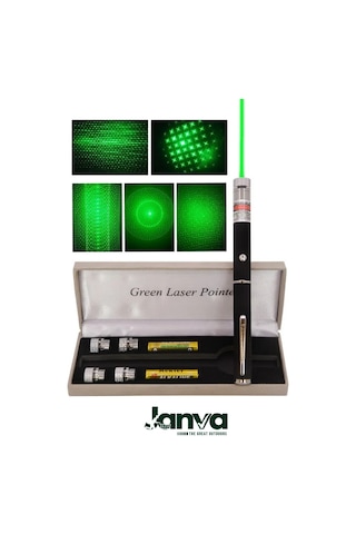 5 Başlıklı Yeşil Lazer Pointer Pilli 50 Km Etkili 5 Başlıklı Siyah