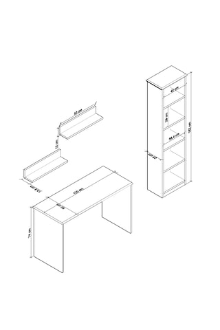 Olven Raflı Çalışma Masası Ve Kitaplık Seti , Beyaz - Meşe