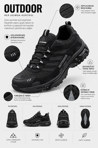 Big King Volt Erkek Spor Outdoor Trekking Ayakkabı Siyah