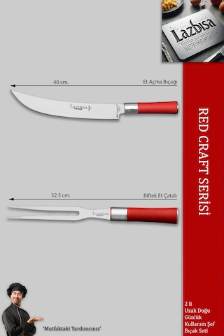 Lazbisa MFT-127 Red Craft Serisi Mutfak Şef Bıçak Seti Et Tavuk Balık Bıçağı Günlük Kullanım